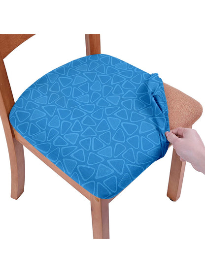 Stretchable Digital Printed Non Slip Chair Pad Cover Pack of 6- Blue