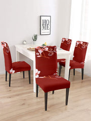 Elastic Floral Printed Non-Slip Dining Chair Covers Set of 2 - Red