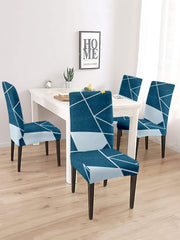 Elastic Geometric Printed Non-Slip Dining Chair Covers Set of 4 - Teal