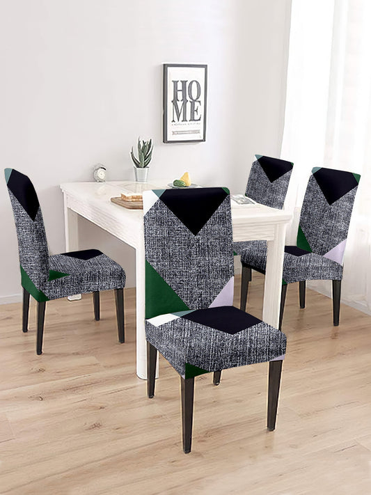 Stretchable DiningPrinted Chair Cover Set-4 Grey