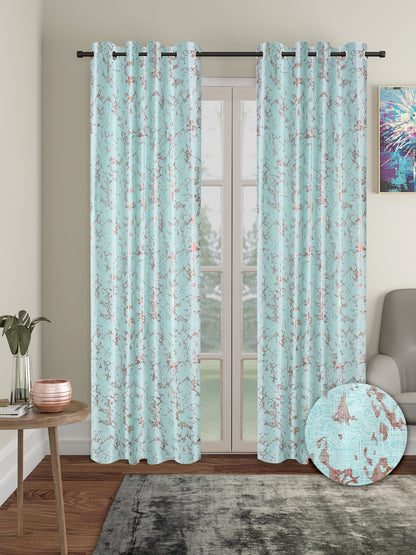 Set of 2 Knitted Long Door Curtains with 5 Cushion Covers- Blue