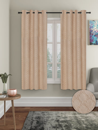 Set of 2 Velvet Blackout Window Curtains with 5 Cushion Covers- Beige