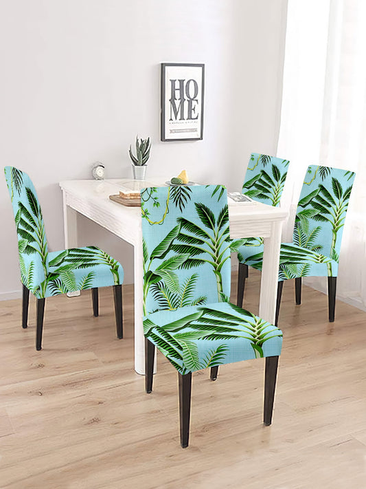 Elastic Floral Printed Non-Slip Dining Chair Covers Set of 4 - Light Blue