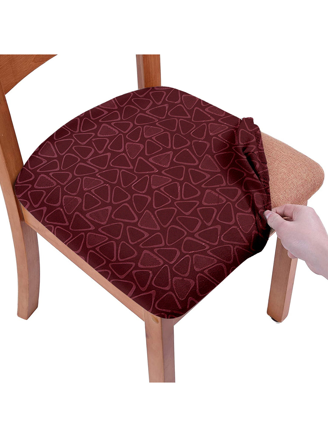 Stretchable Digital Printed Non Slip Chair Pad Cover Pack of 1- Maroon