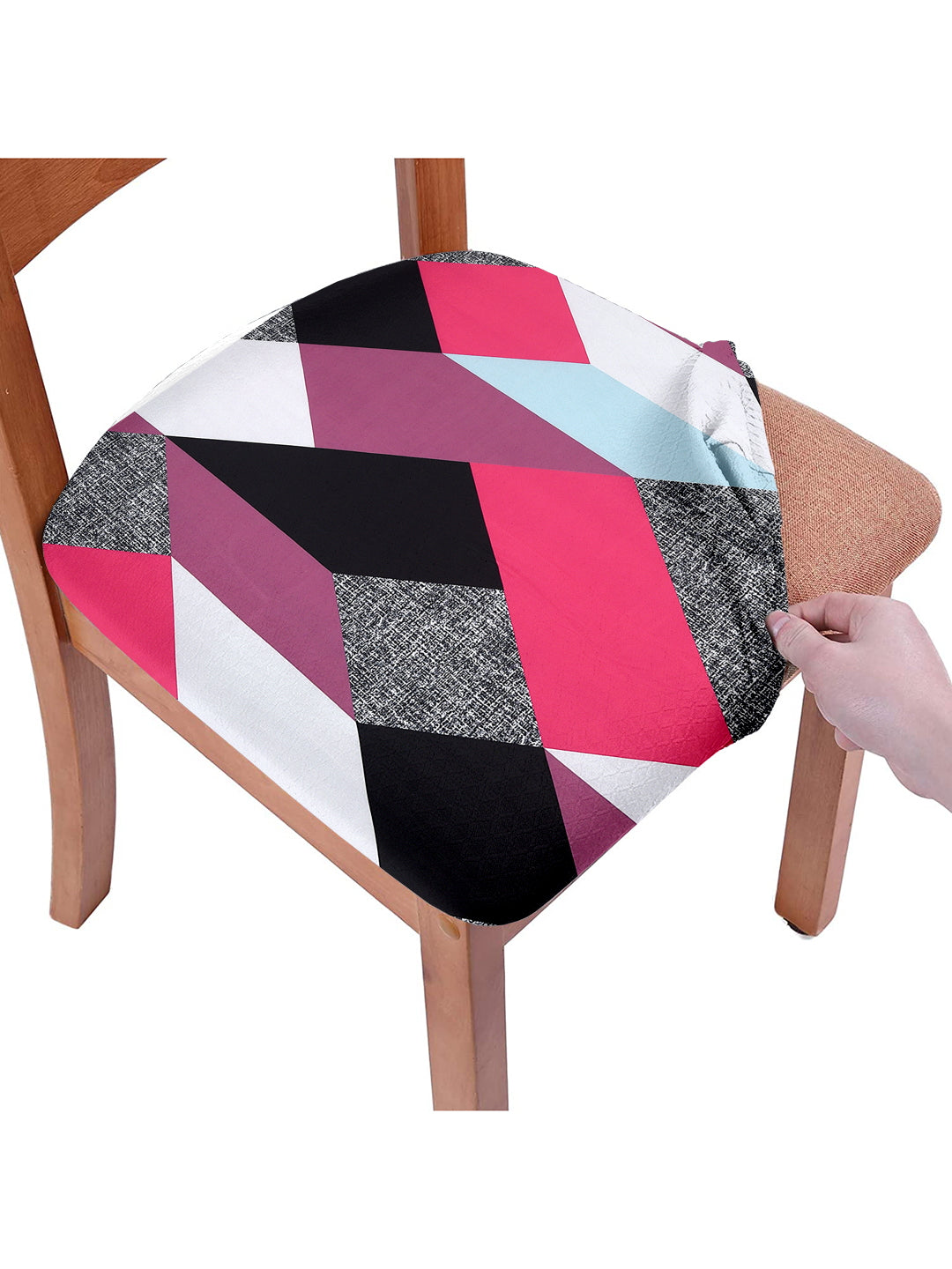 Stretchable Geometric Printed Non Slip Chair Pad Cover Pack of 1-Pink