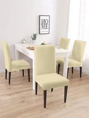 Elastic Solid Non-Slip Dining Chair Covers Set of 4 - Cream