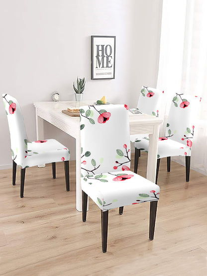 Stretchable Dining Chair Cover Floral Printed Set of 2 - White & Pink