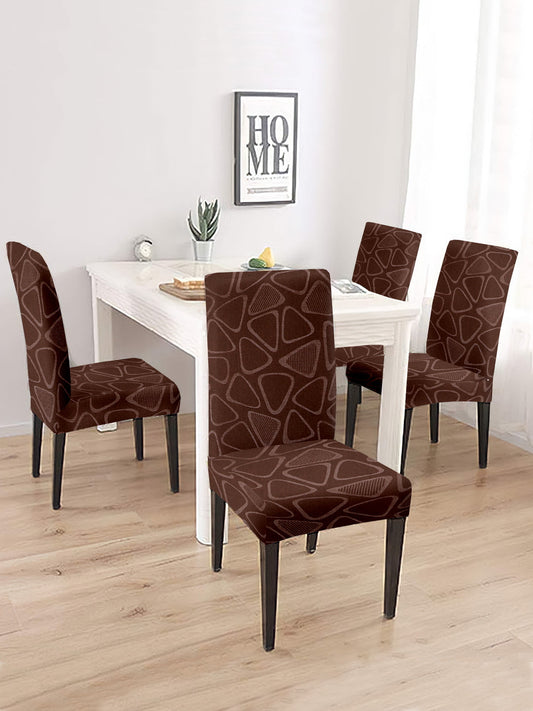 Stretchable Non Slip Dining Chair Cover Abstract Printed Set of 2 - Brown