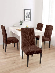 Stretchable DiningPrinted Chair Cover Set-2 Brown