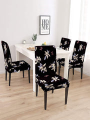 Stretchable DiningPrinted Chair Cover Set-4 Purple