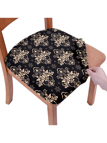 Stretchable Ethnic Printed Non Slip Chair Pad Cover Pack of 1- Black