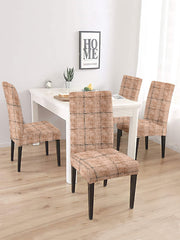 Stretchable DiningPrinted Chair Cover Set-4 Beige