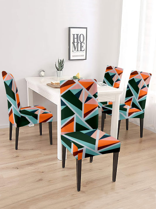 Stretchable DiningPrinted Chair Cover Set-4 Multi