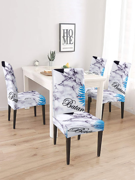 Stretchable Dining Chair Cover Printed Set of 2 - White