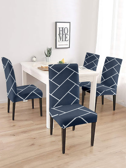 Elastic Geometric Printed Non-Slip Dining Chair Covers Set of 4 - Grey