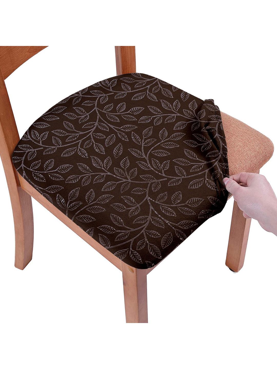 Stretchable Floral Printed Non Slip Chair Pad Cover Pack of 1- Brown