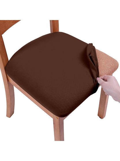Stretchable Solid Non Slip Chair Pad Cover Pack of 6- Brown