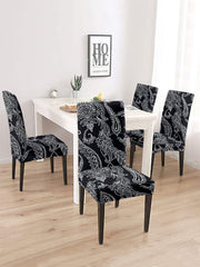 Stretchable DiningPrinted Chair Cover Set-4 Black