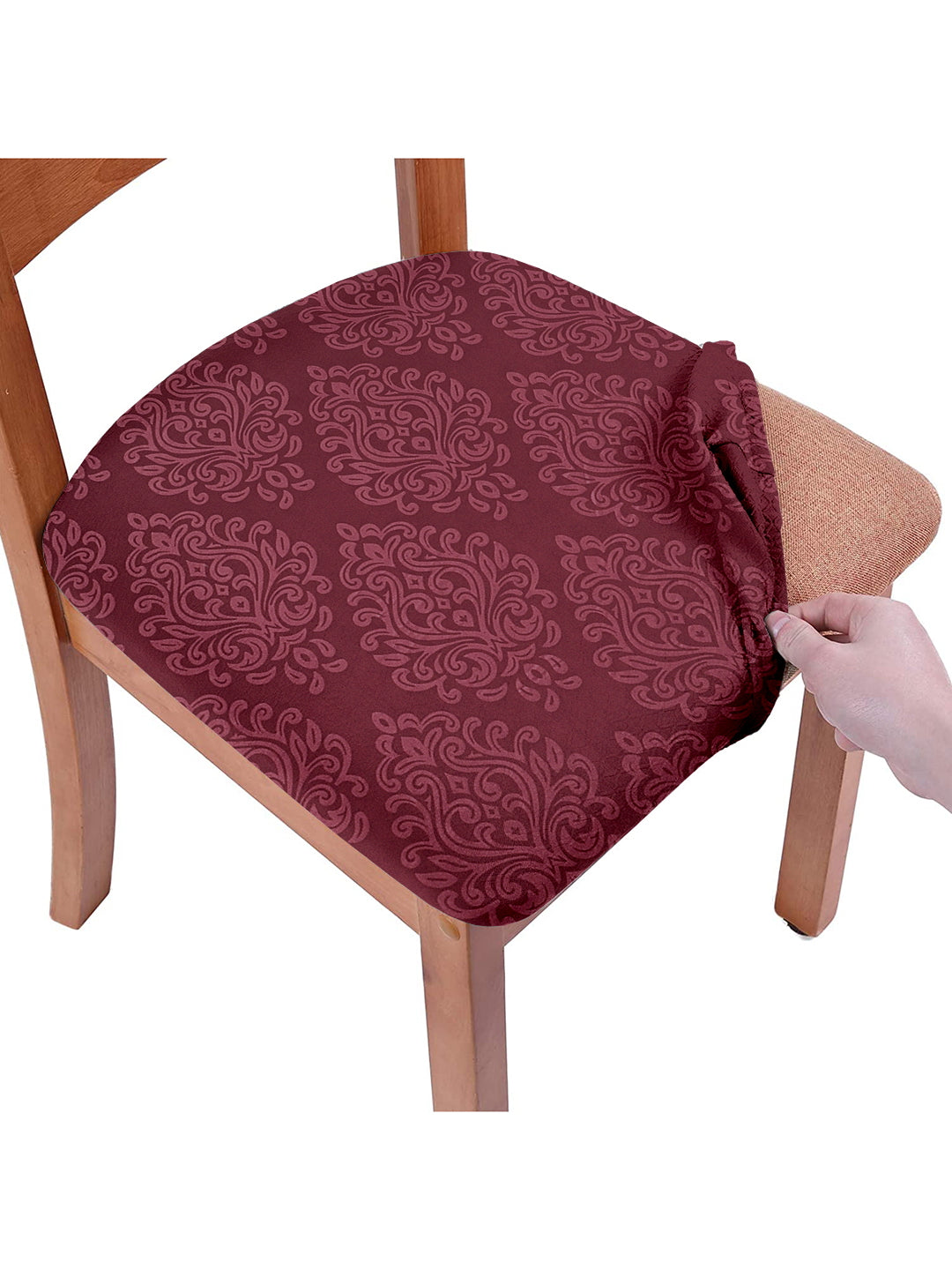 Stretchable Ethnic Printed Non Slip Chair Pad Cover Pack of 1- Maroon