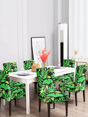 Elastic Floral Printed Non-Slip Dining Chair Covers Set of 6 - Light Green