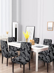 Stretchable DiningPrinted Chair Cover Set-6  Black