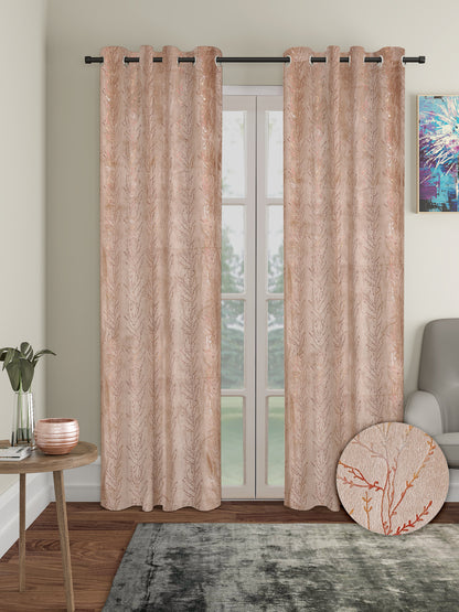 Set of 2 Velvet Foil Blackout Door Curtains with 5 Cushion Covers- Beige