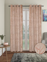 Set of 2 Velvet Foil Blackout Long Door Curtains with 5 Cushion Covers- Beige