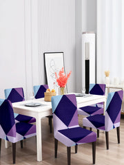 Elastic Geometric Printed Non-Slip Dining Chair Covers Set of 6 - Purple