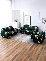 Elastic StretchableUniversal Printed Sofa Cover 3+1+1 Seater-Green