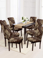 Stretchable DiningPrinted Chair Cover Set-6Brown