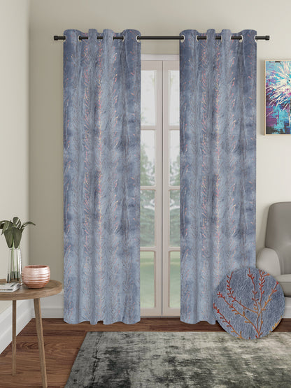 Set of 2 Velvet Foil Blackout Door Curtains with 5 Cushion Covers- Grey