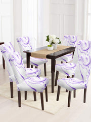 Stretchable DiningPrinted Chair Cover Set-6 Purple