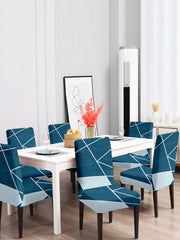 Elastic Geometric Printed Non-Slip Dining Chair Covers Set of 6 - Teal