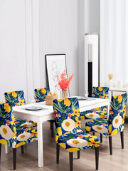 Elastic Floral Printed Non-Slip Dining Chair Covers Set of 6 - Blue