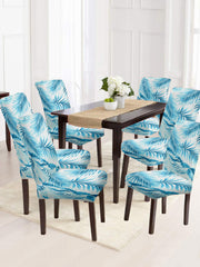 Stretchable DiningPrinted Chair Cover Set-6 Blue