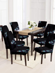 Stretchable DiningPrinted Chair Cover Set-6 Black