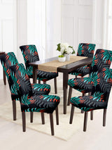 dining-chair-cover-set-of-6-black-green-leaf-printed