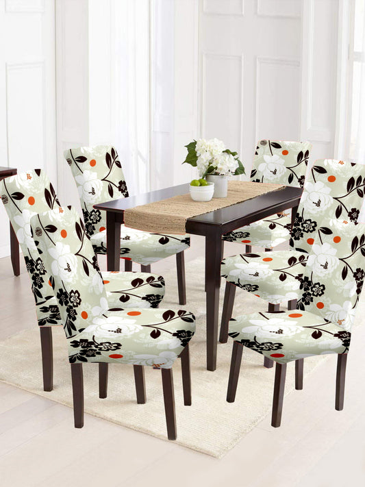 Stretchable DiningPrinted Chair Cover Set-6 Green