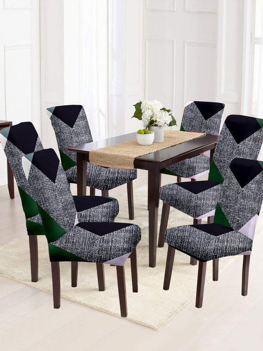 Stretchable DiningPrinted Chair Cover Set-6 Grey