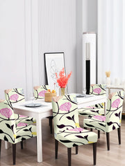 Elastic Floral Printed Non-Slip Dining Chair Covers Set of 6 - Cream