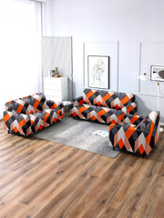 Elastic StretchableUniversal Printed Sofa Cover 3+1+1 Seater-Orange