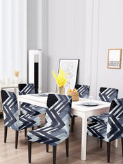 Stretchable DiningPrinted Chair Cover Set-6 Grey