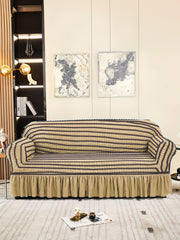 Elastic StretchableFrill 3 Seater Sofa Cover-Cream