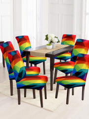 Stretchable Non Slip Dining Chair Cover Geometric Printed Set of 6 - Multicolour