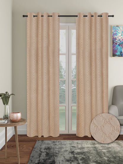 Set of 2 Velvet Blackout Long Door Curtains with 5 Cushion Covers- Beige
