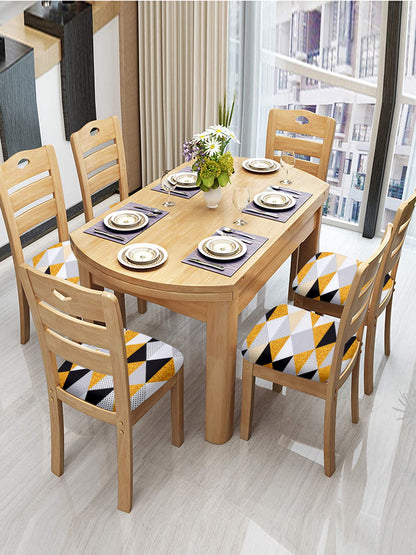 Stretchable Geometric Printed Non Slip Chair Pad Cover Pack of 6- Yellow