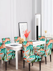 Elastic Floral Printed Non-Slip Dining Chair Covers Set of 6 - Green