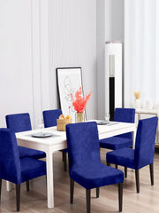 Pack of 6 Velvet Dining Chair Covers - Navy Blue