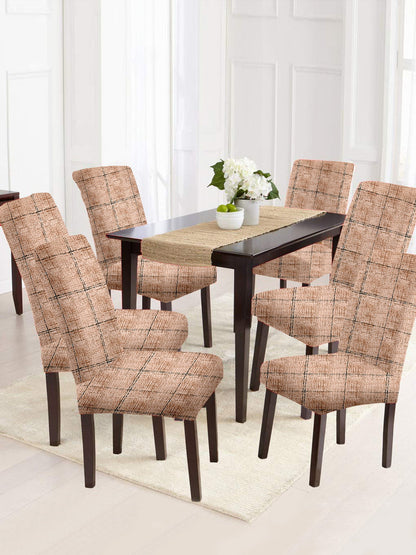 Stretchable DiningPrinted Chair Cover Set-6 Beige