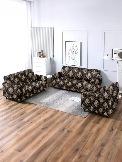 Elastic Stretchable Universal Printed Sofa Cover 3+1+1 Seater- Brown